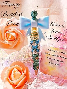 Fancy beaded Pen/gifts/light blue bow/jumbo bow/multicolor beads/butterfly pen